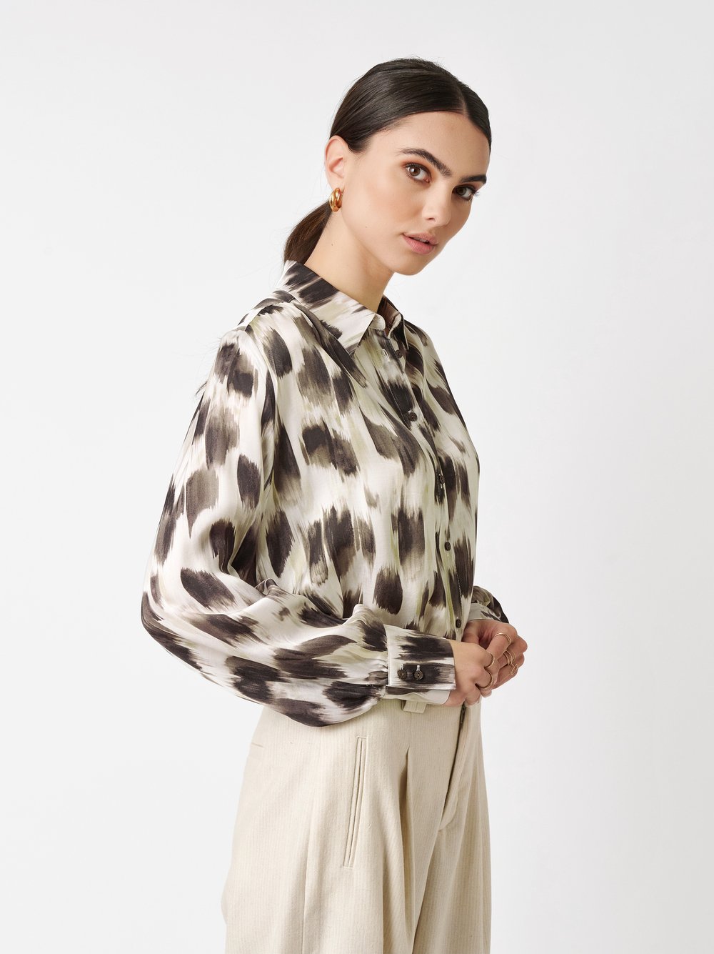 Blouse Lena aquarell greentones front view