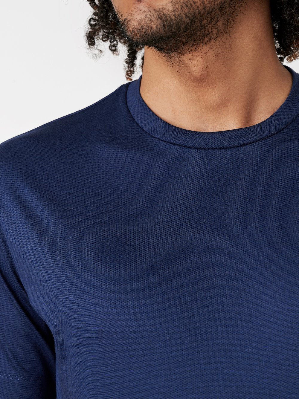 T-Shirt linen checks  blue and sand Detailansicht