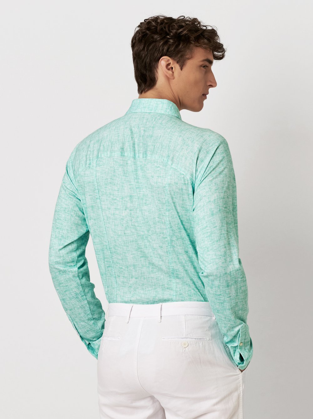 Hemd Casual Kent monochrome linen green Rueckansicht