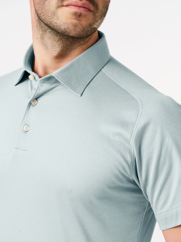 Mens Polo casual kent in green pique, detail view