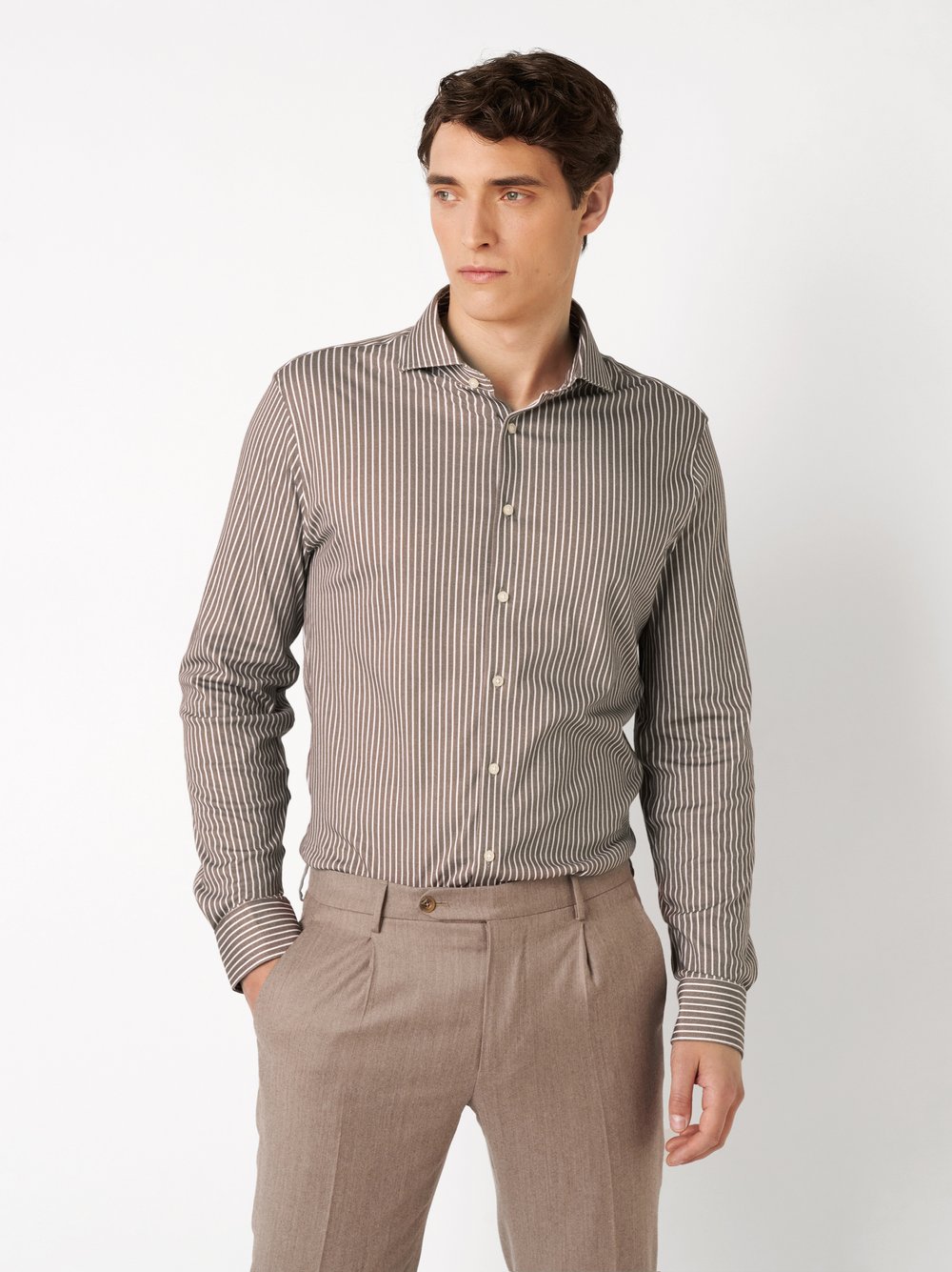 Hemd | Style »Essential Hai« brown white stripes