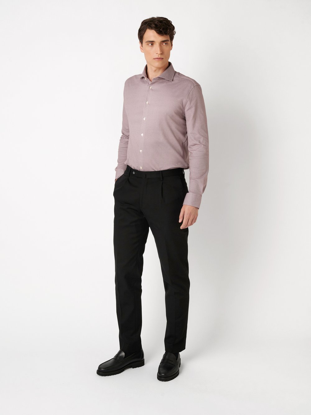 Mens shirt essential hai in red minimal, outfit view worn by model