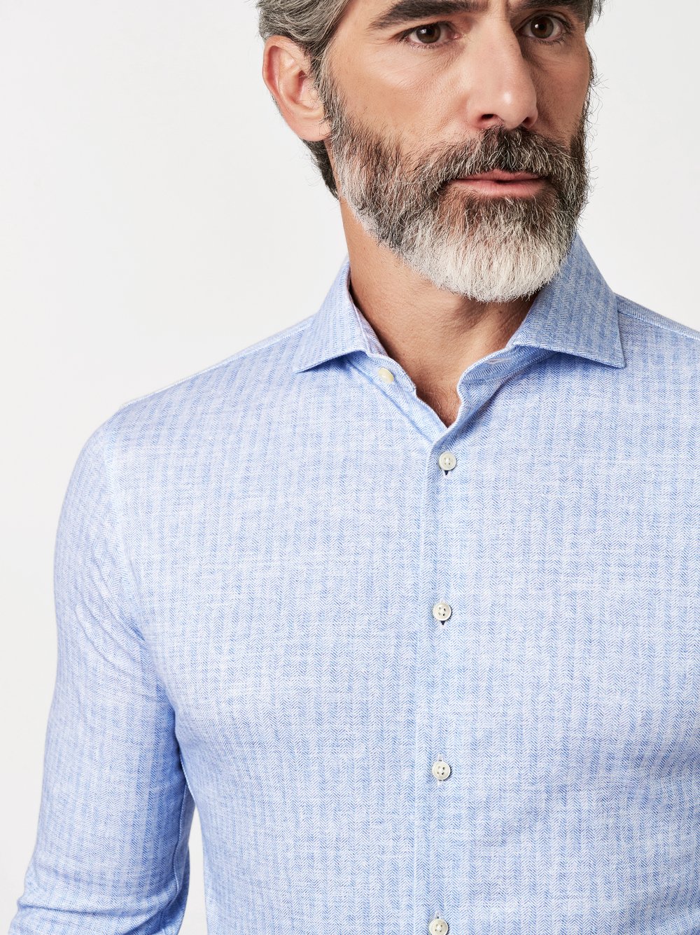 Shirt Luxury Hai light blue linen herringbone detail view Shirt Luxury Hai light blue linen herringbone detail view
