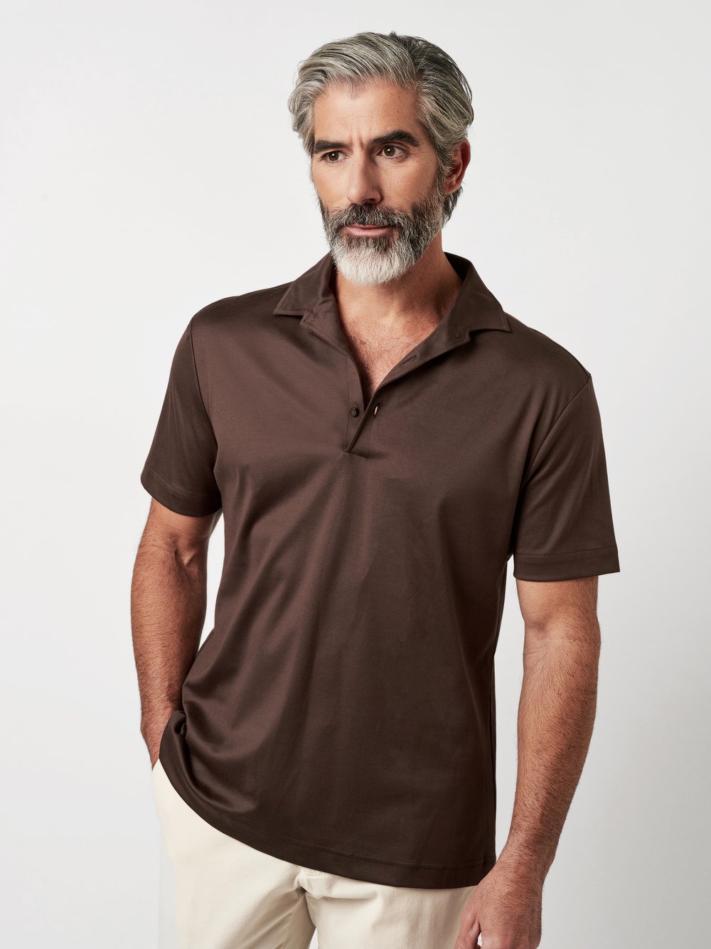 Polo Luxury Two Ply Polo Revers light brown oxford front view Polo Luxury Two Ply Polo Revers light brown oxford front view
