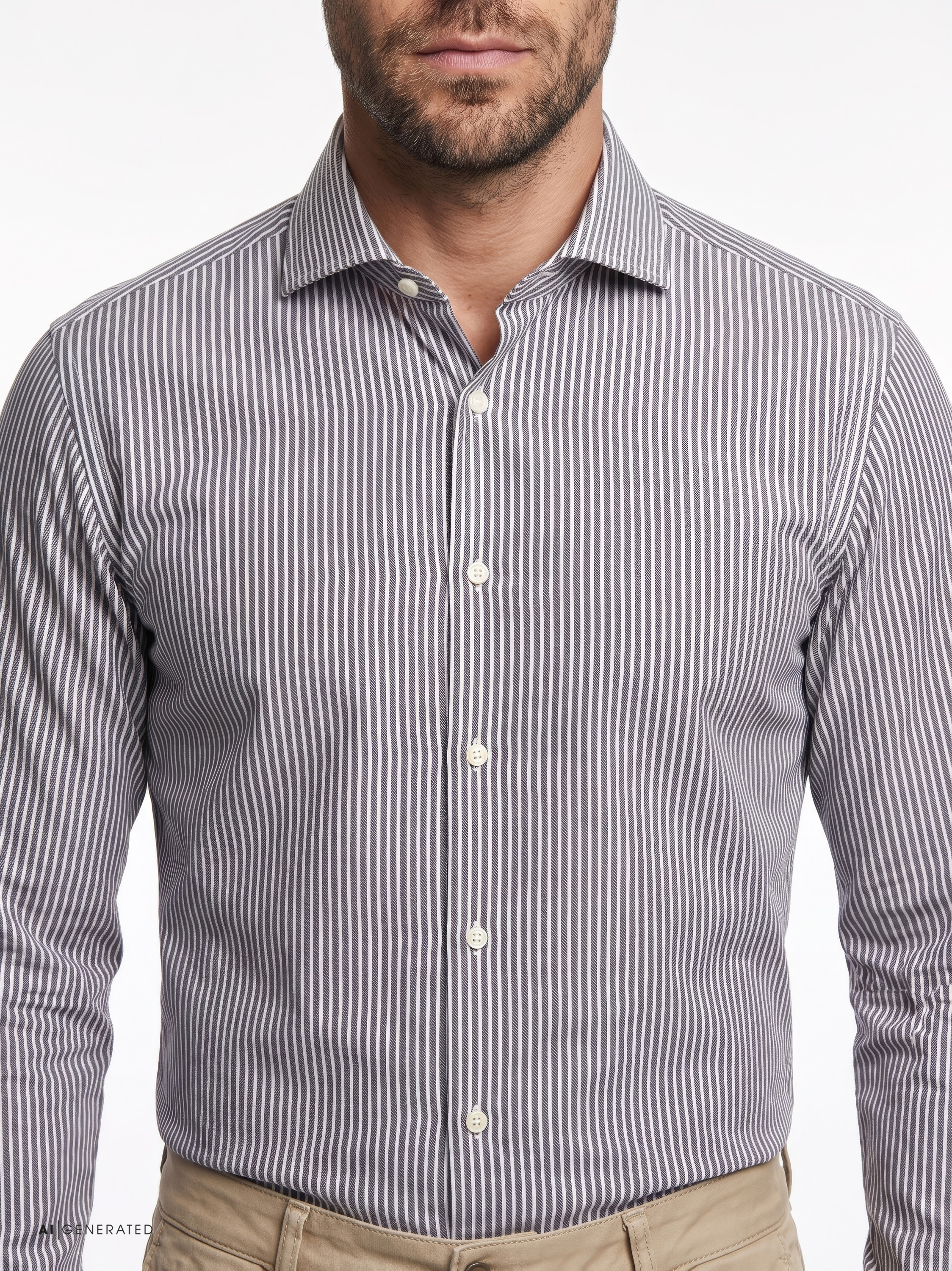 Mens shirt luxury hai in brown structure stripes, detail view