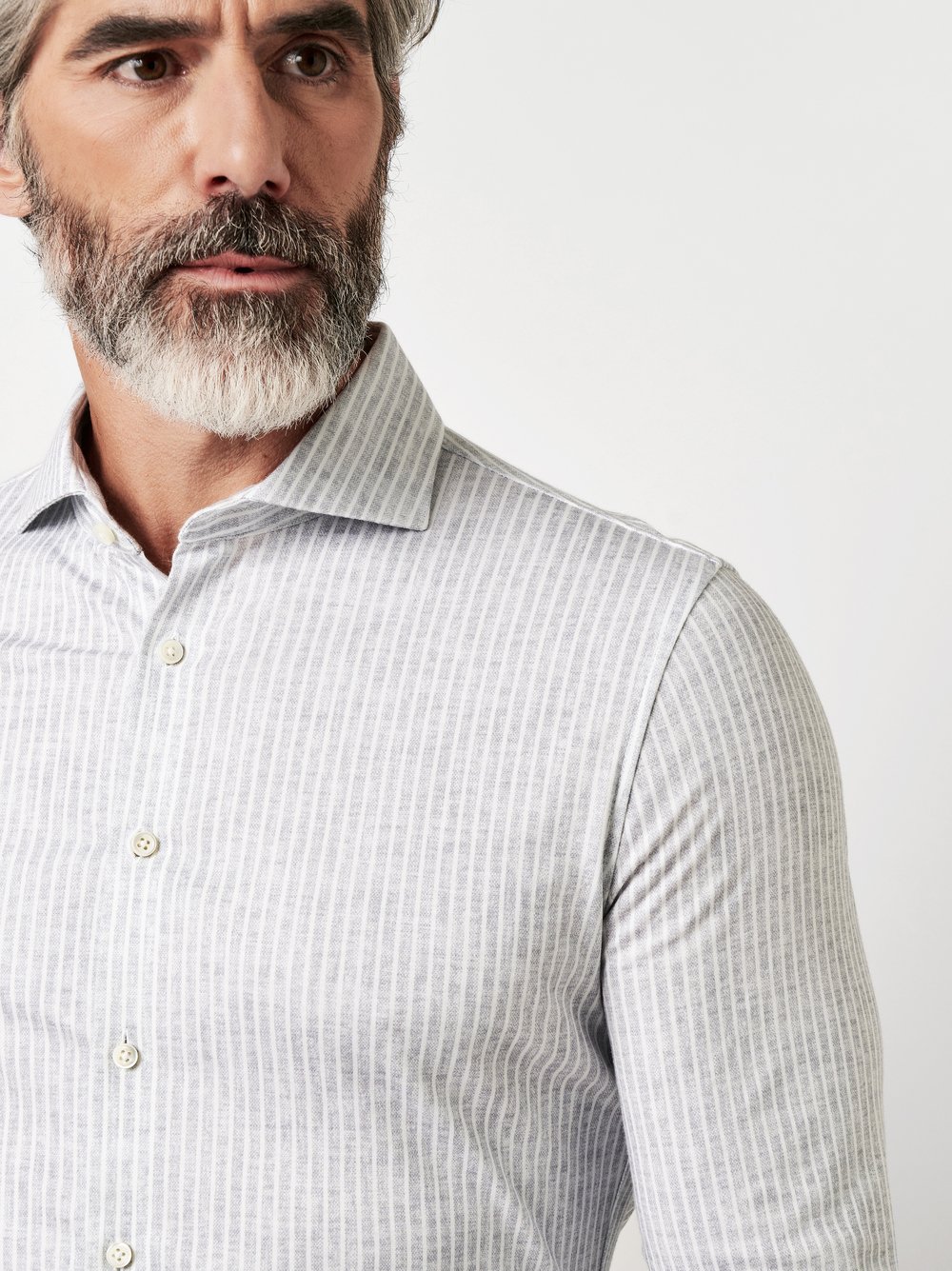Hemd Luxury Hai light grey linen stripes Detailansicht Hemd Luxury Hai light grey linen stripes Detailansicht