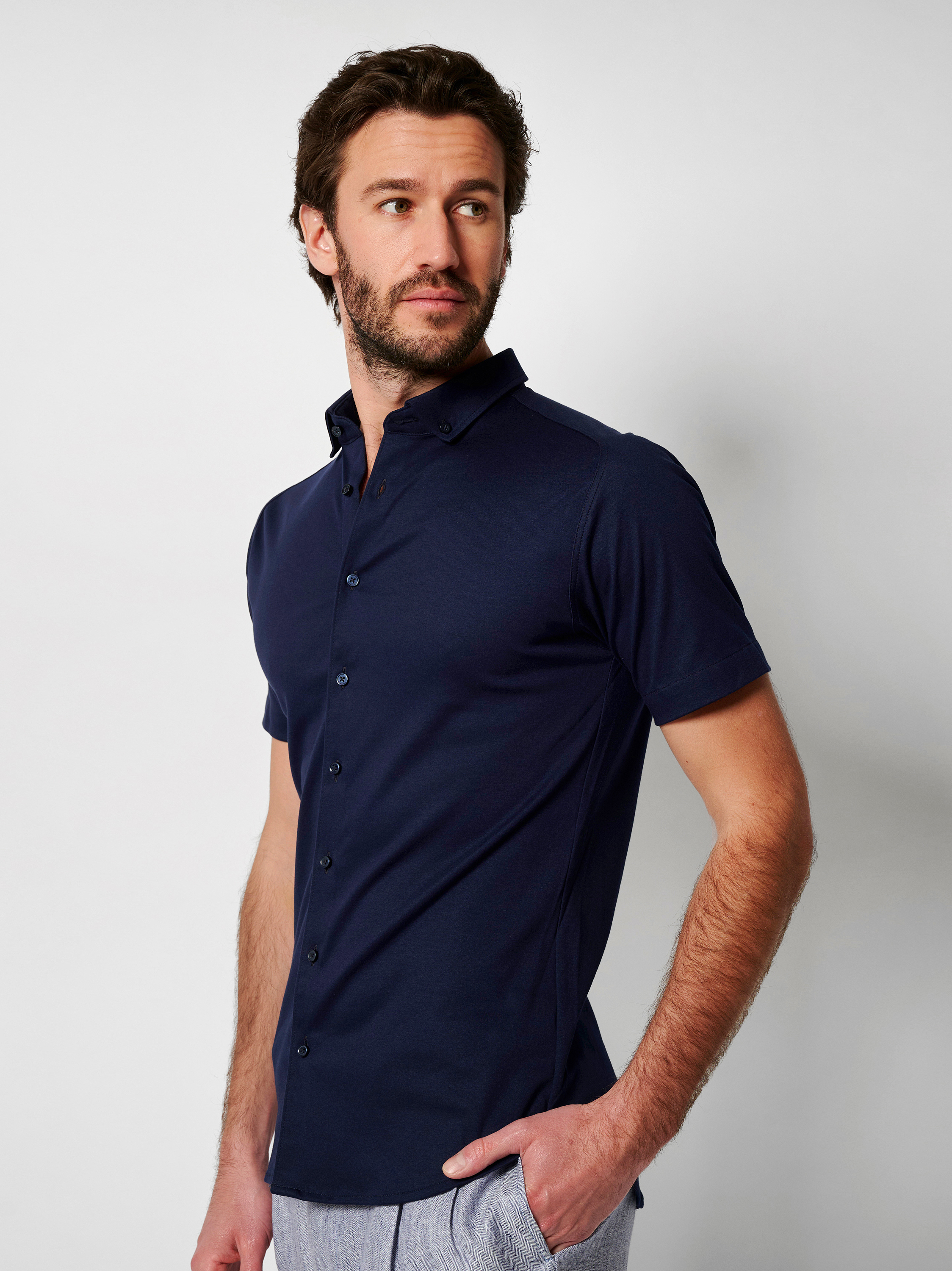 Shirt Modern Button Down solid dark navy front view
