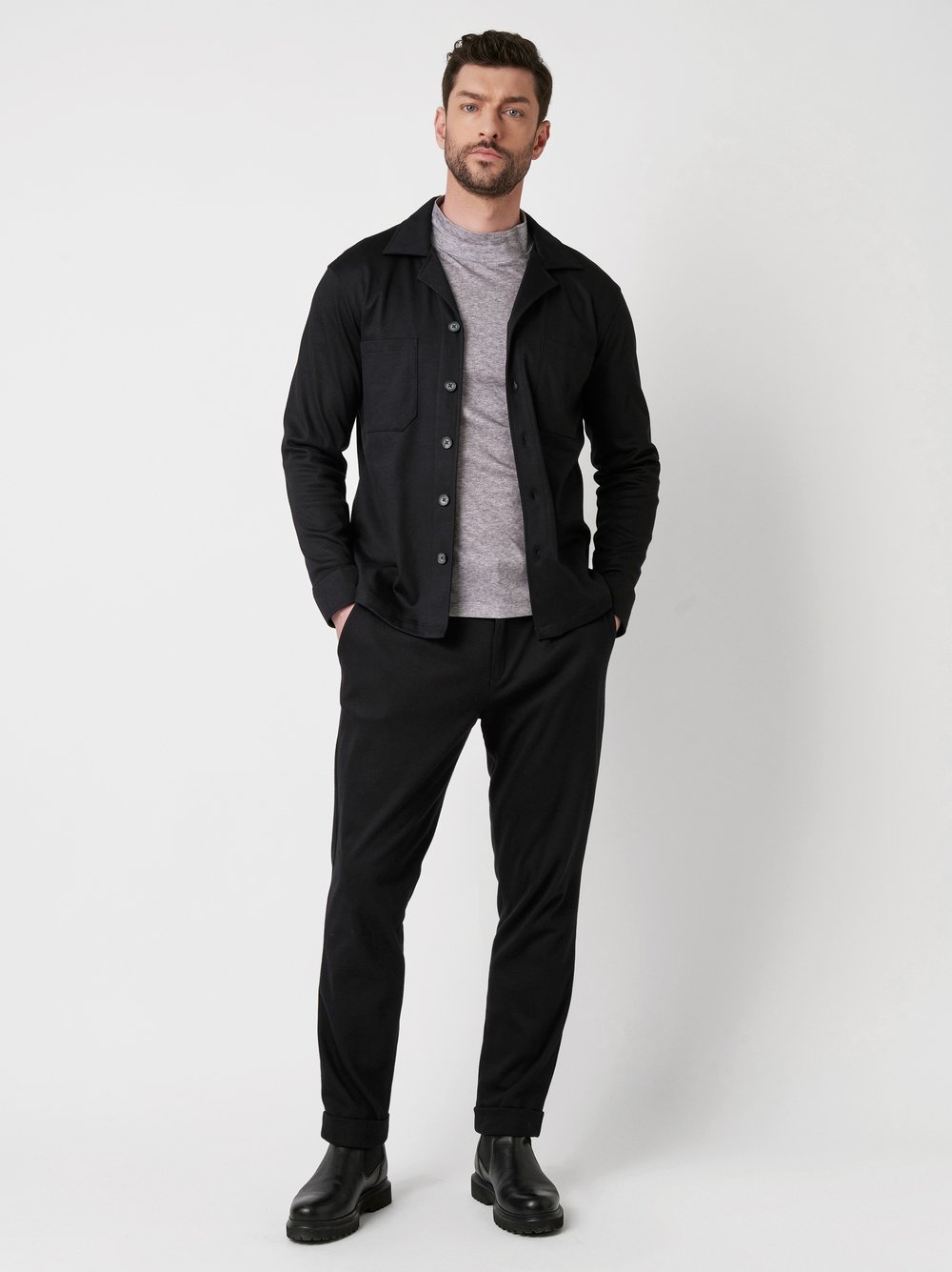 Hemd Casual Overshirt Revers black Outfitansicht Hemd Casual Overshirt Revers black Outfitansicht