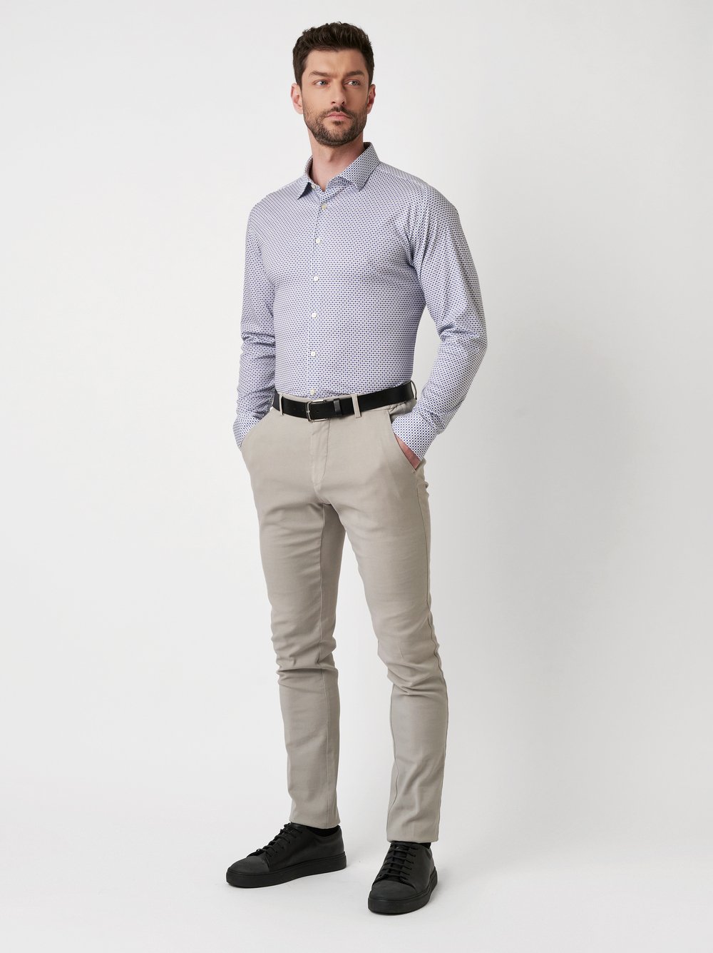 Hemd Casual Kent Blue camel flowers Outfitansicht Hemd Casual Kent Blue camel flowers Outfitansicht