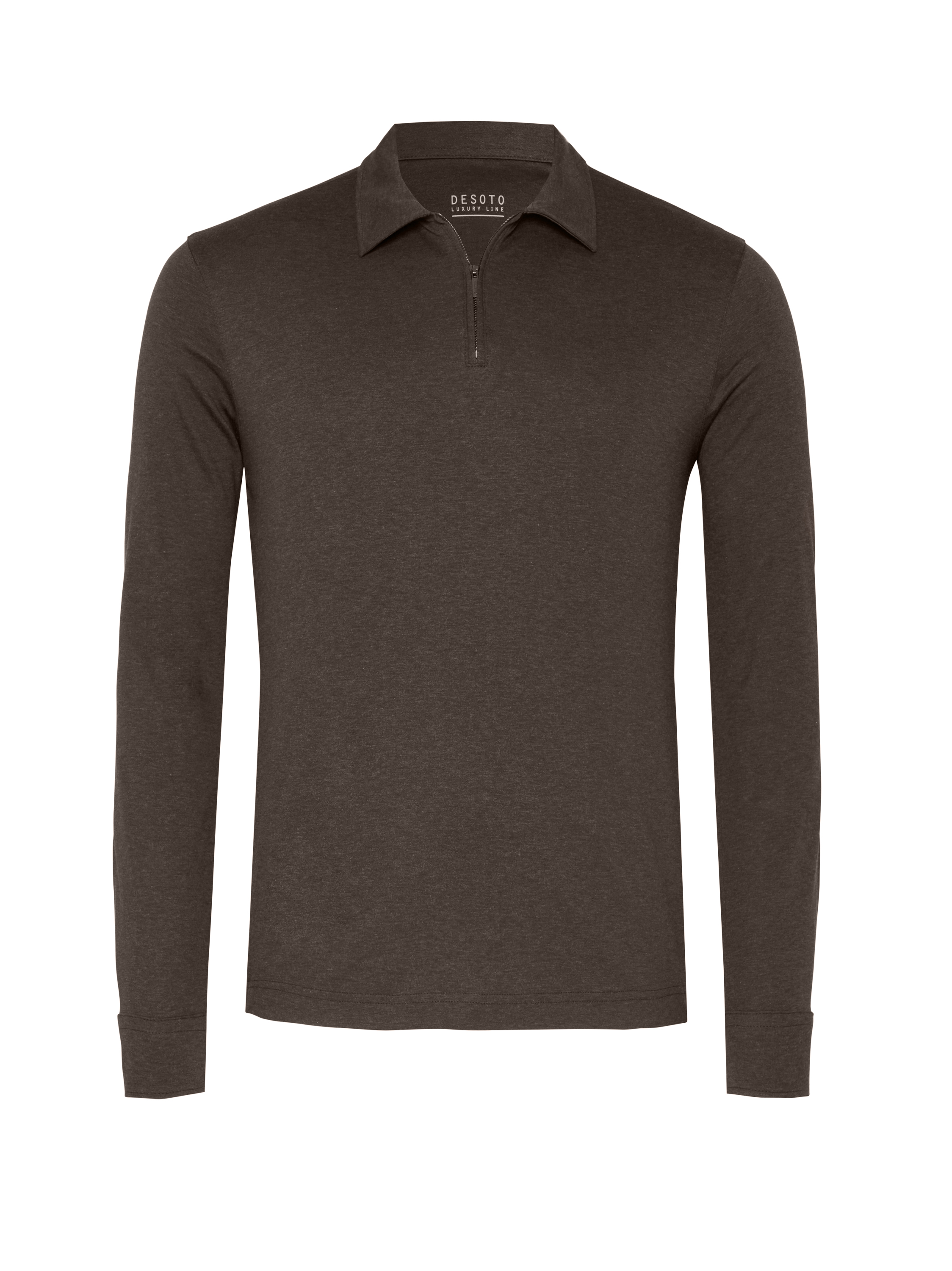 Mens polo shirt uxury polo zip in chocolate melange, product view