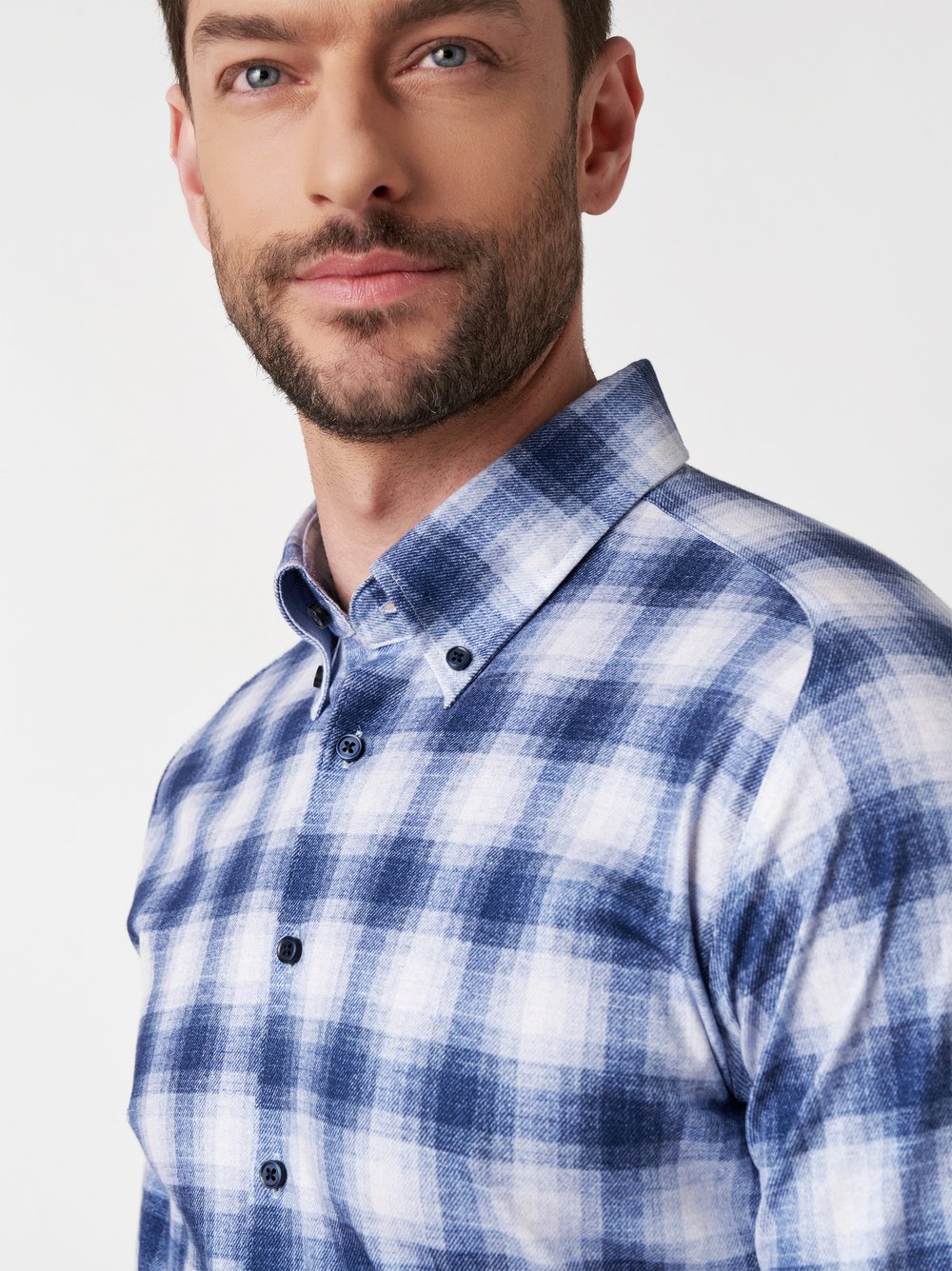 Shirt Casual Button Down blue check flannel detail view