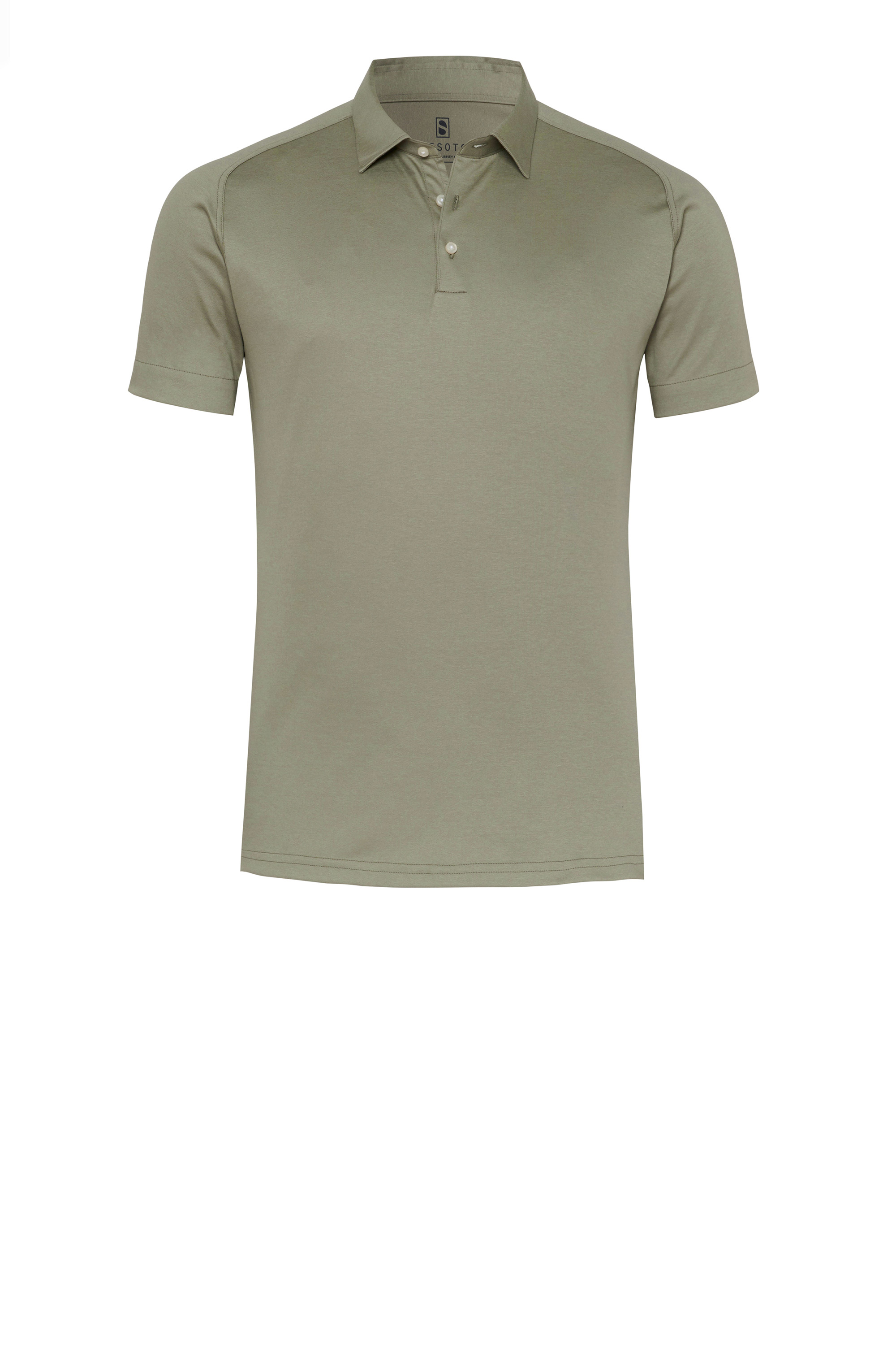 Olivgrünes Herren-Poloshirt mit kurzer Knopfleiste auf weißem Hintergrund – Hero-Teaser zur DESOTO Polo-Shirts Kollektion