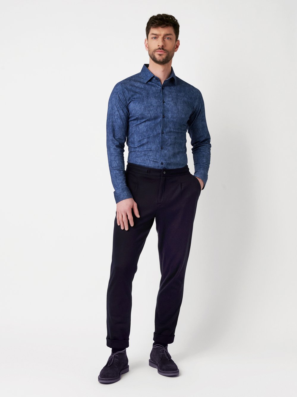 Shirt Casual Kent blue corduroy outfit view