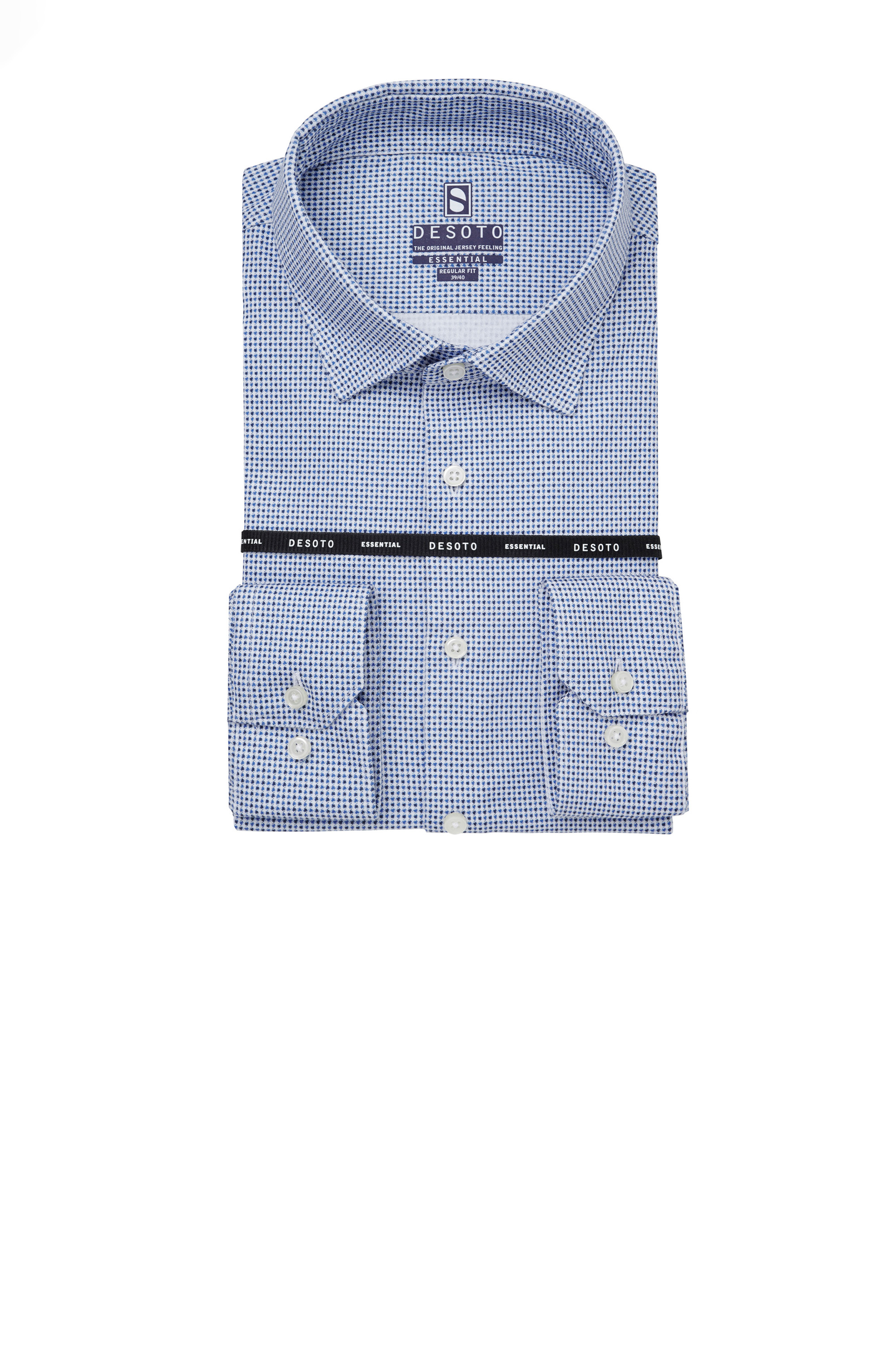 Gefaltetes DESOTO Business-Hemd in Blau als Legeware – bügelfreie Jerseyqualität, präzise verarbeitet für einen gepflegten Business-Look.