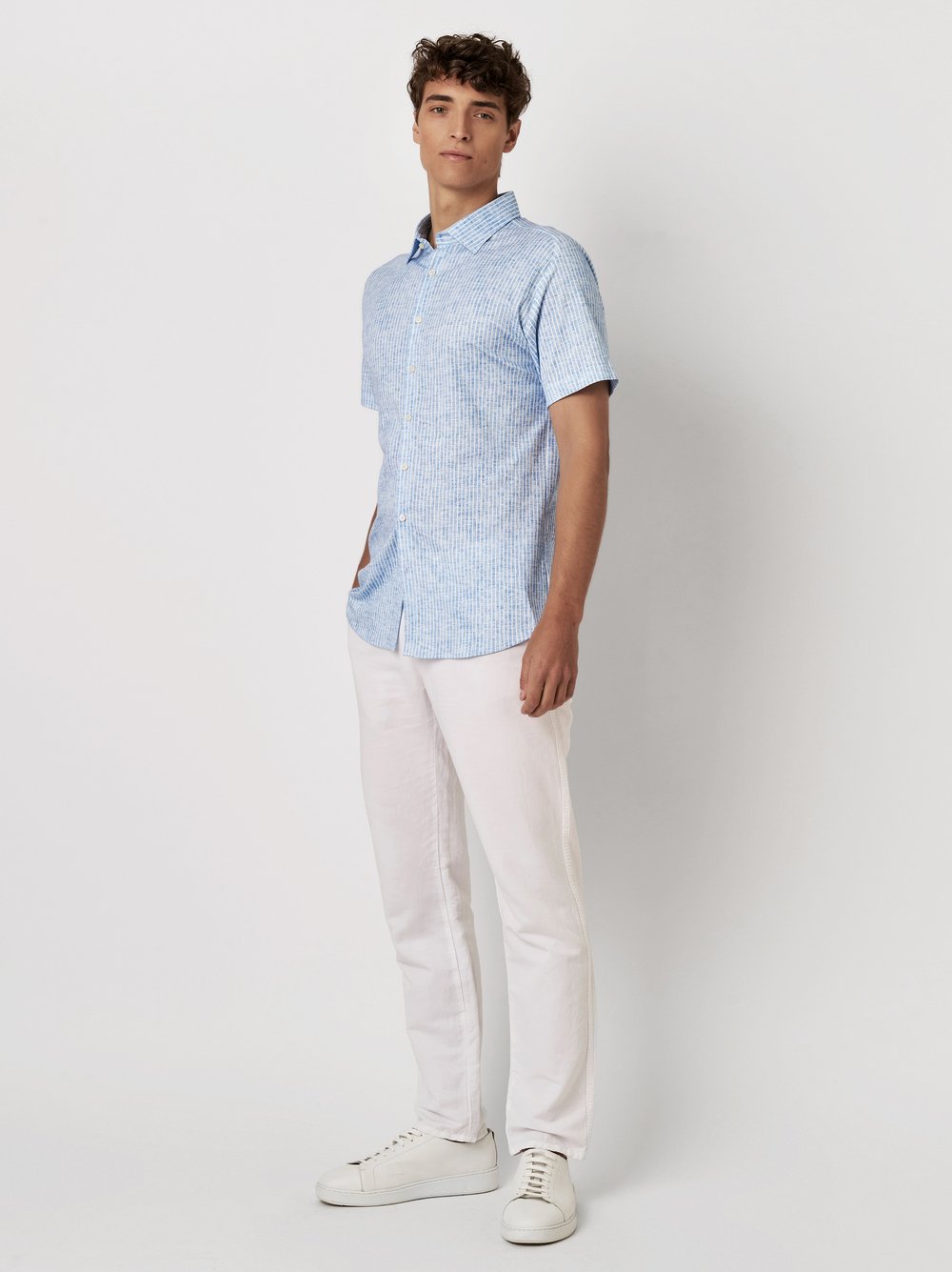 Shirt Casual Kent linen stripes  blue outfit view