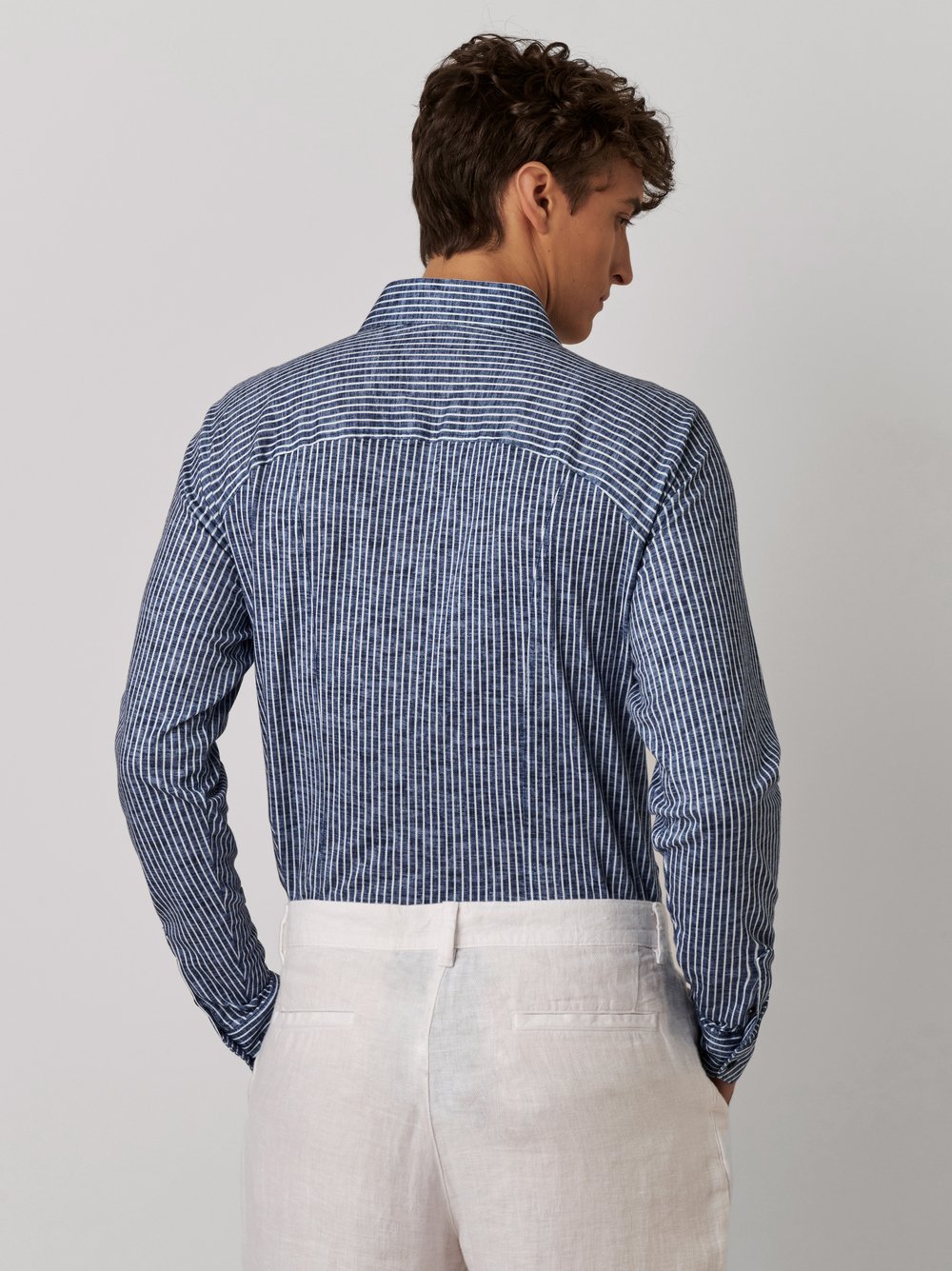 Hemd Casual Kent linen stripes  navy Rueckansicht