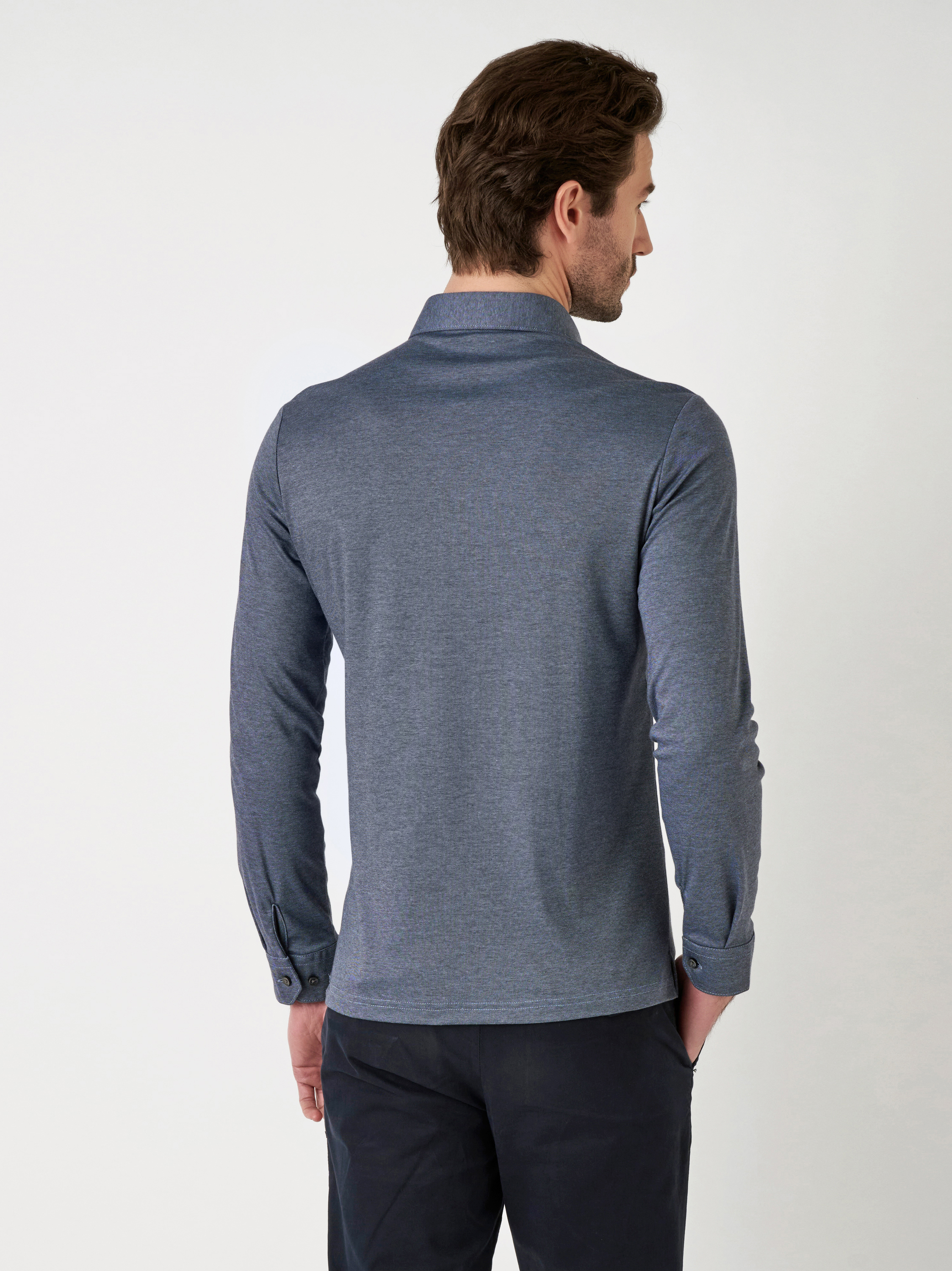 Polo Essential Polo Kent blue pique Rueckansicht Polo Essential Polo Kent blue pique Rueckansicht