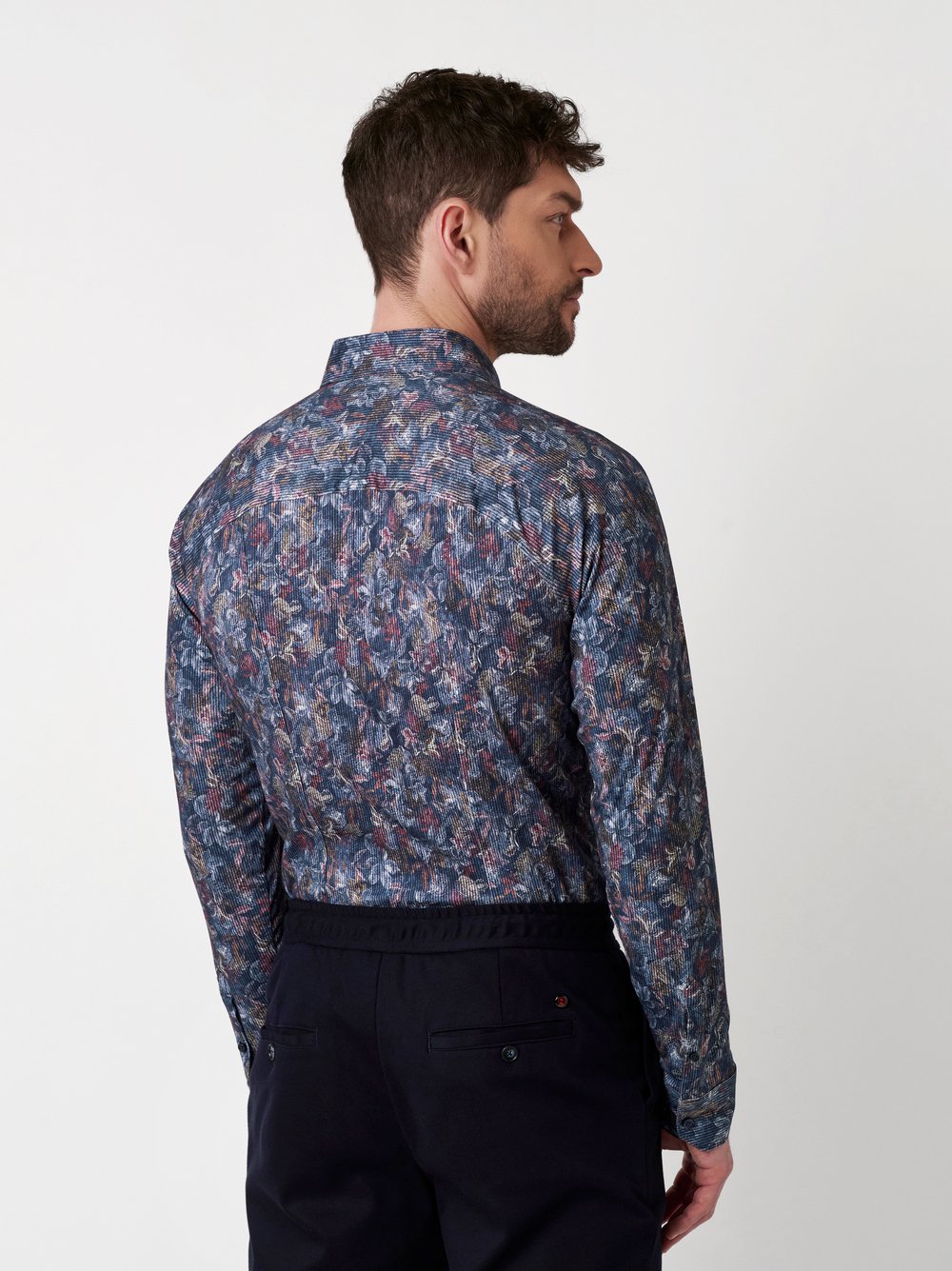 Shirt Casual Kent blue flower corduroy rear view