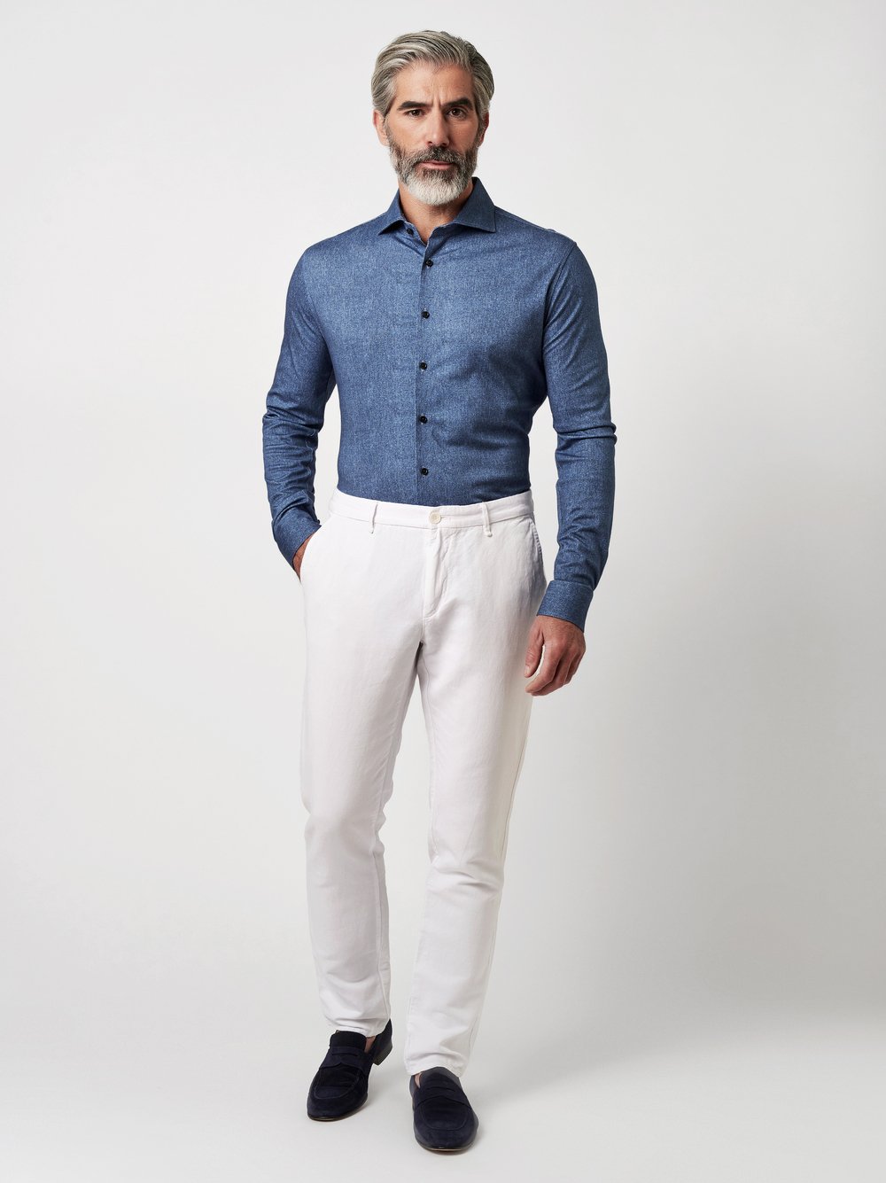 Hemd Luxury Hai blue bleached denim optic Outfitansicht Hemd Luxury Hai blue bleached denim optic Outfitansicht