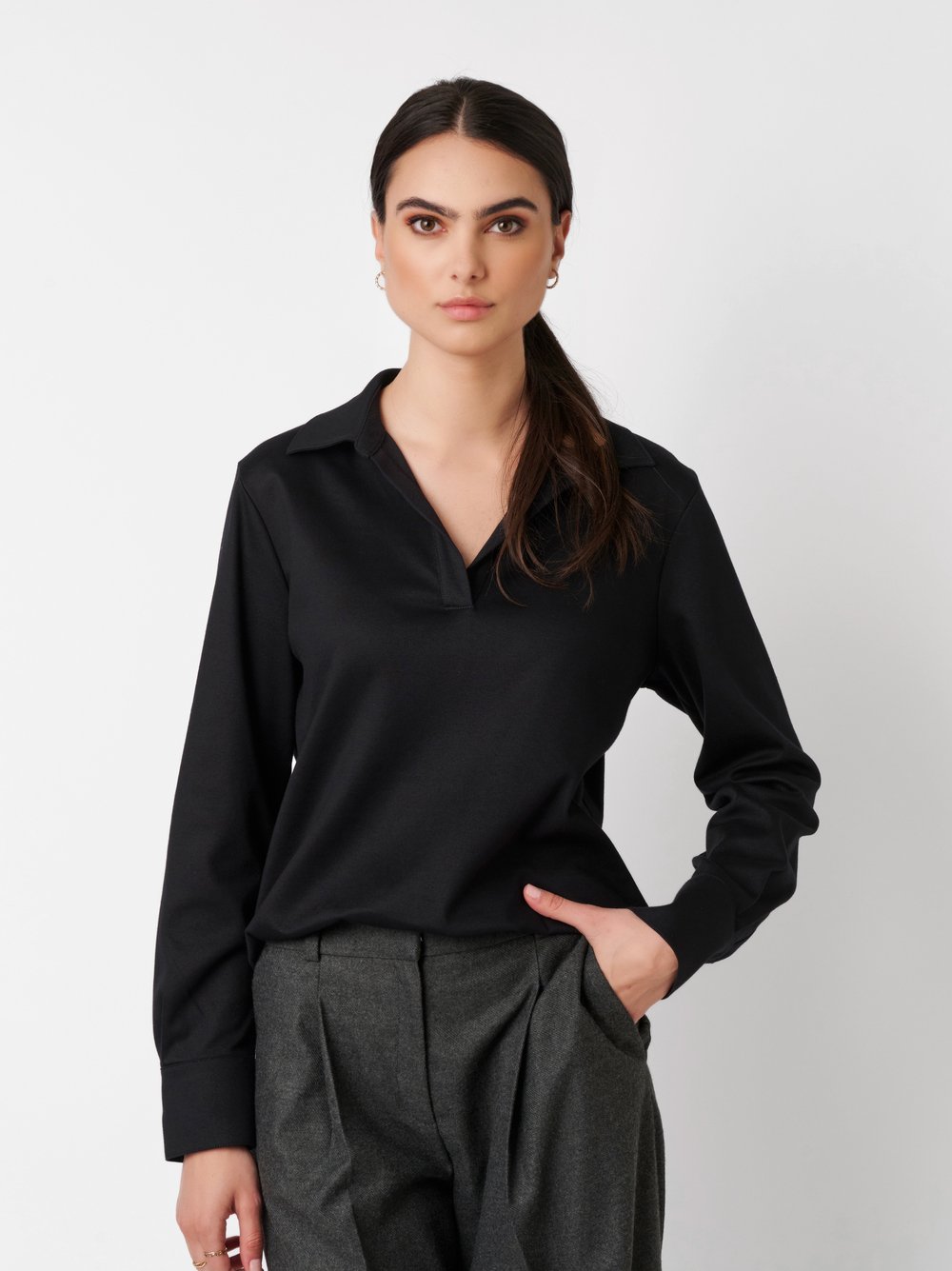Poloshirt Fiona black  front view