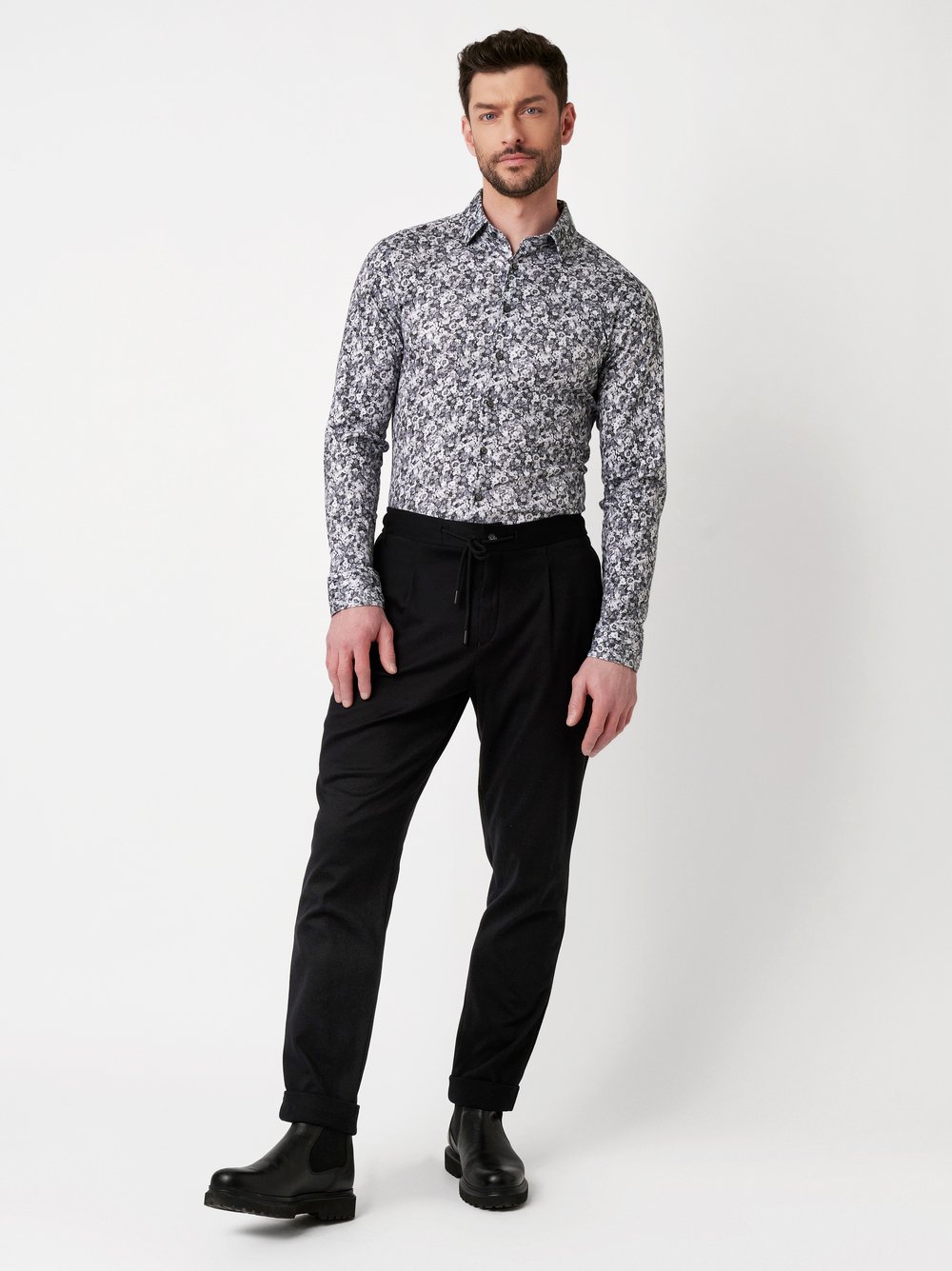 Shirt Casual Kent grey denim flowers outfit view