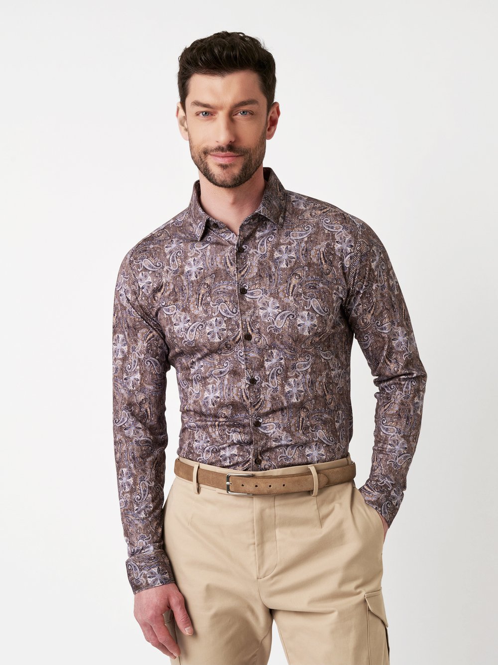 Shirt | Style »Casual Kent« brown flower corduroy