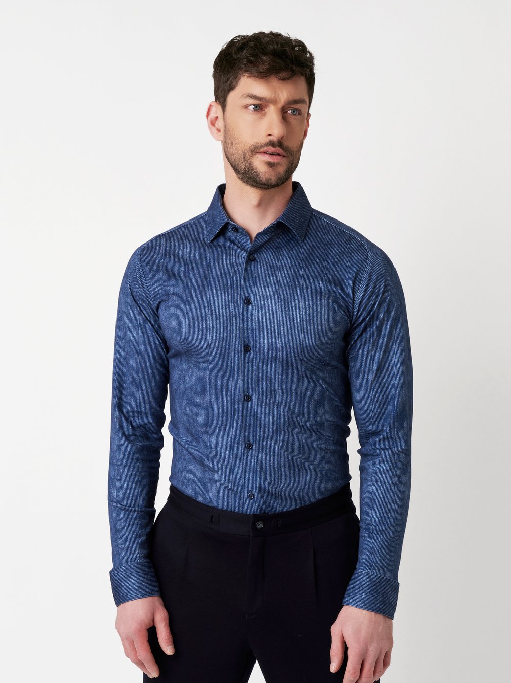 Shirt Casual Kent blue corduroy front view