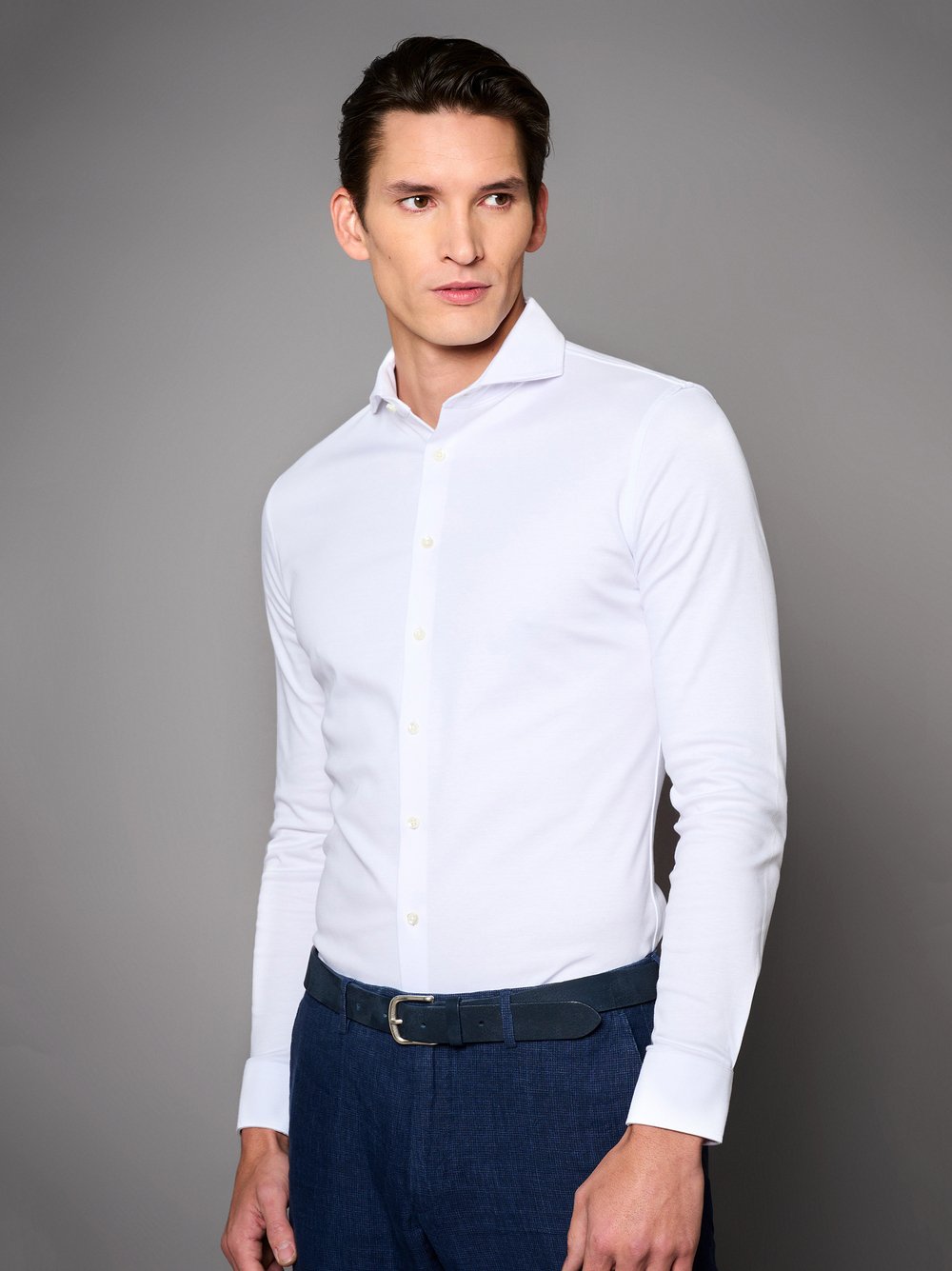 Hemd Luxury Hai white pique Vorderansicht