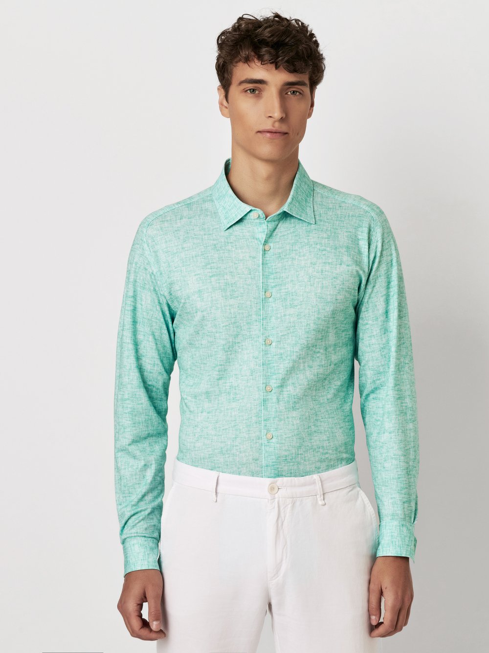 Hemd Casual Kent monochrome linen green Vorderansicht