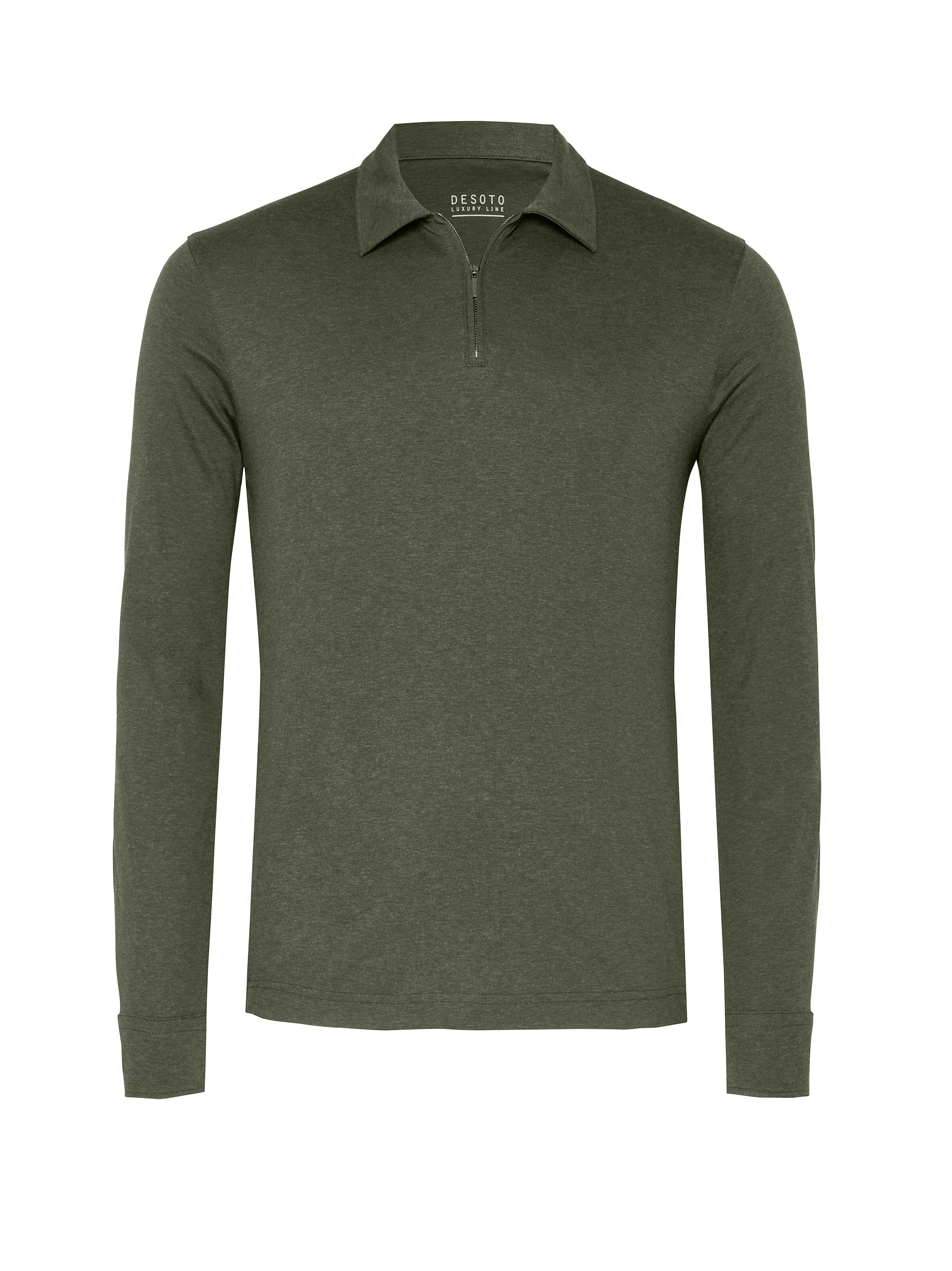 Mens polo shirt uxury polo zip in green melange, product view