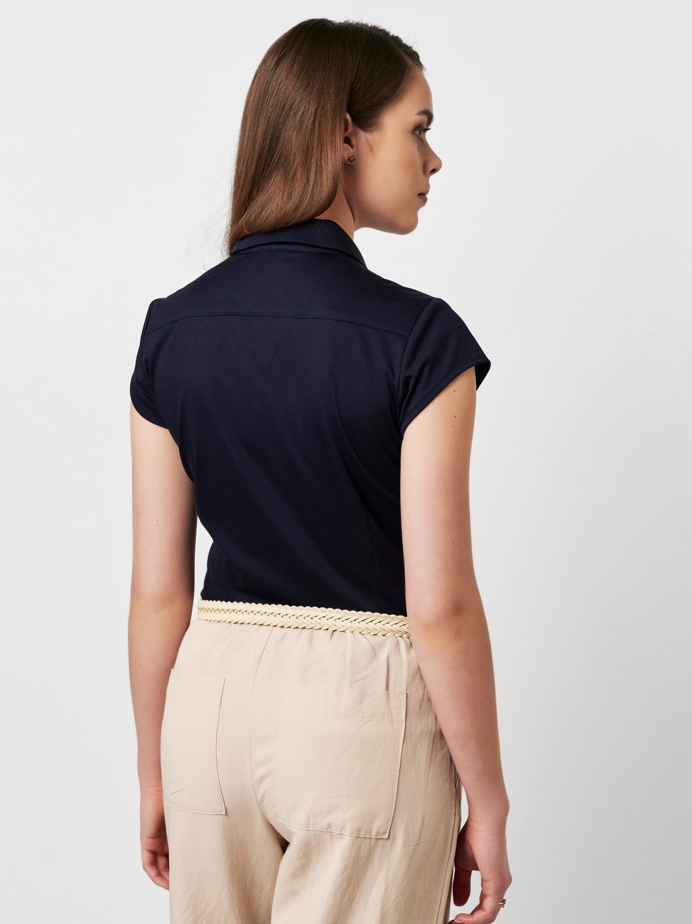 Blouse Pia solid midnight blue rear view Blouse Pia solid midnight blue rear view