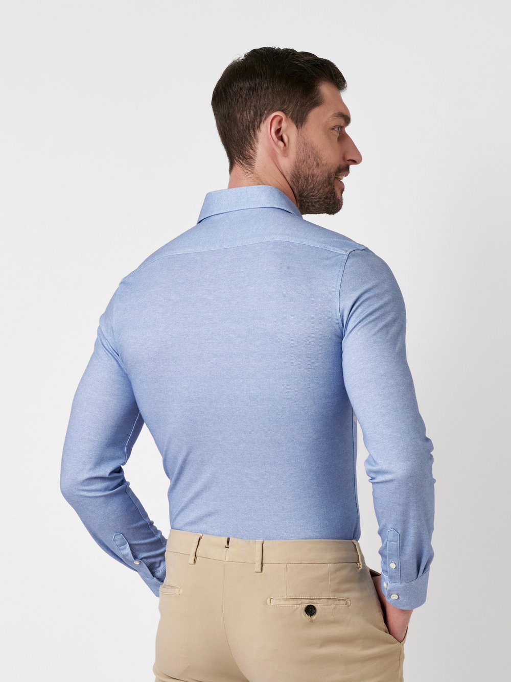 Shirt Luxury Hai light blue herringbone rear view