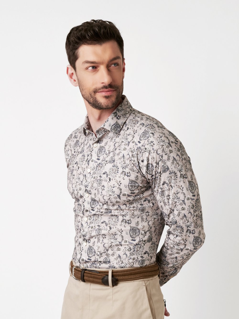 Shirt Casual Kent sand flower corduroy front view