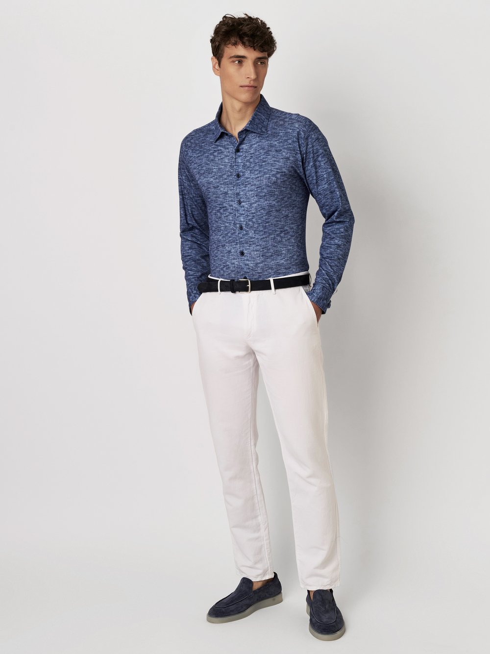 Hemd Casual Kent monochrome linen navy Outfitansicht