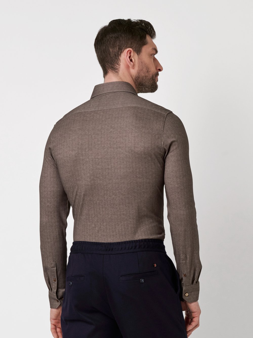 Shirt Luxury Hai brown herringbone rear view