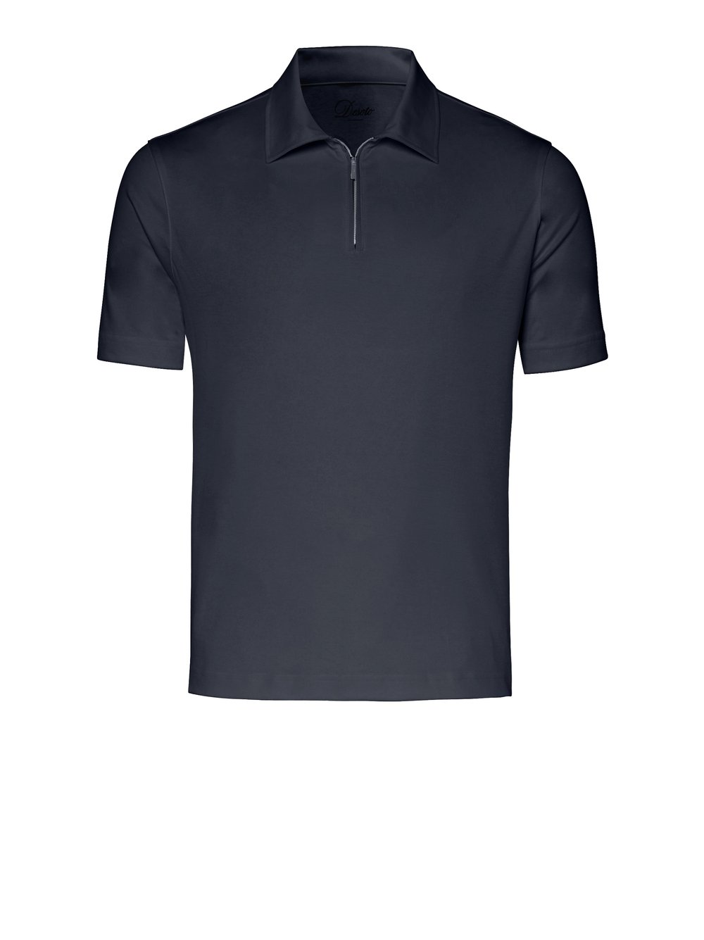 Mens Polo luxury two ply zip in blue pique, product view