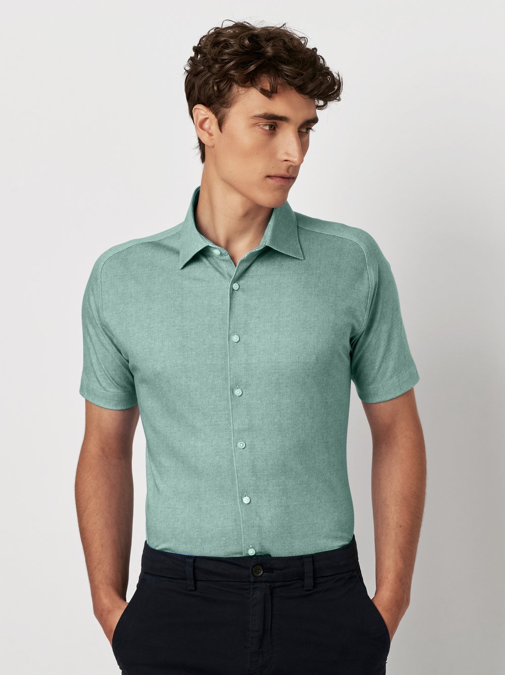 Shirt Casual Kent light green oxford front view Shirt Casual Kent light green oxford front view
