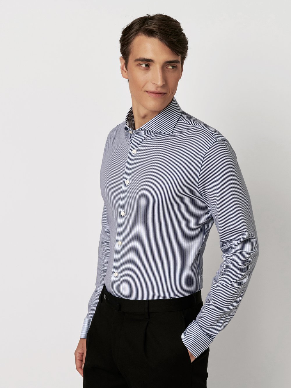 Shirt Essential Hai navy stripe front view Shirt Essential Hai navy stripe front view