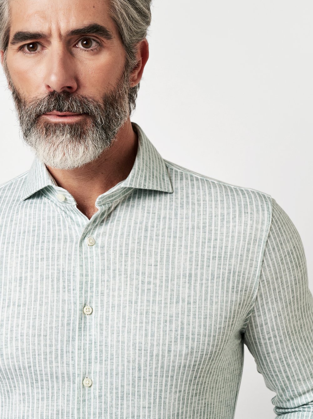 Shirt Luxury Hai green linen stripes detail view Shirt Luxury Hai green linen stripes detail view