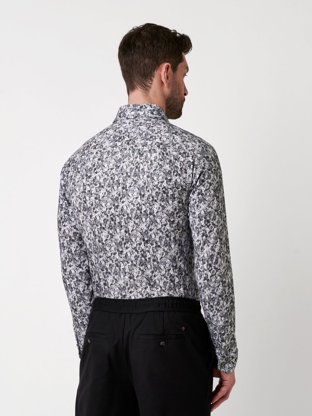 Shirt Casual Kent grey denim flowers rear view