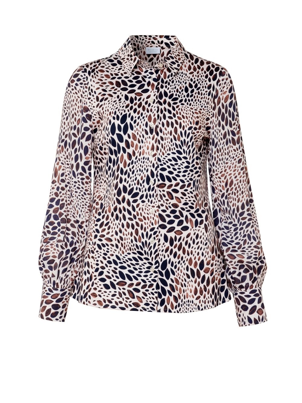 Damenbluse Pia in leaf mosaic mocha, freigestellte Produktansicht