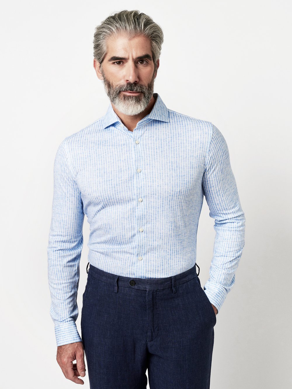 Shirt | Style »Luxury Hai« light blue linen stripes