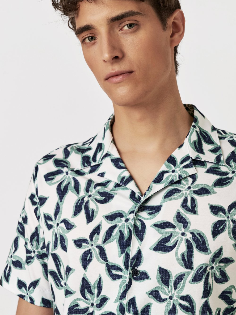 Hemd Casual Lido green blue leaf Detailansicht