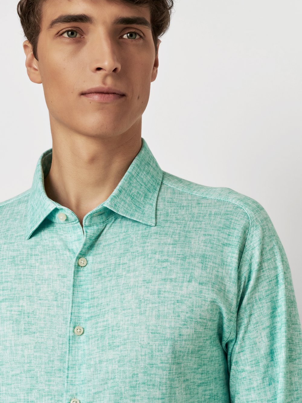 Hemd Casual Kent monochrome linen green Detailansicht